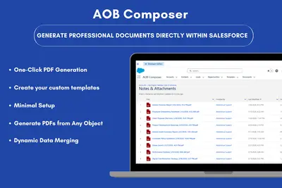 AOB Composer | Document Generation, Templates, Versioning & Related Tables for Salesforce — screenshot