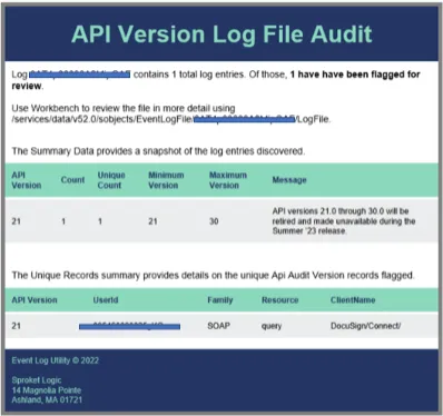 API Version Log File Audit — screenshot from the Salesforce AppExchange listing