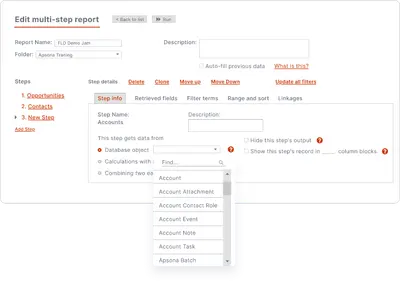 Apsona Multi-Step Reporting for Salesforce for Salesforce — screenshot