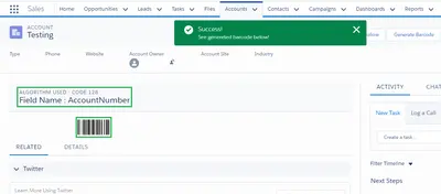 Astrea Barcode Component for Salesforce — screenshot