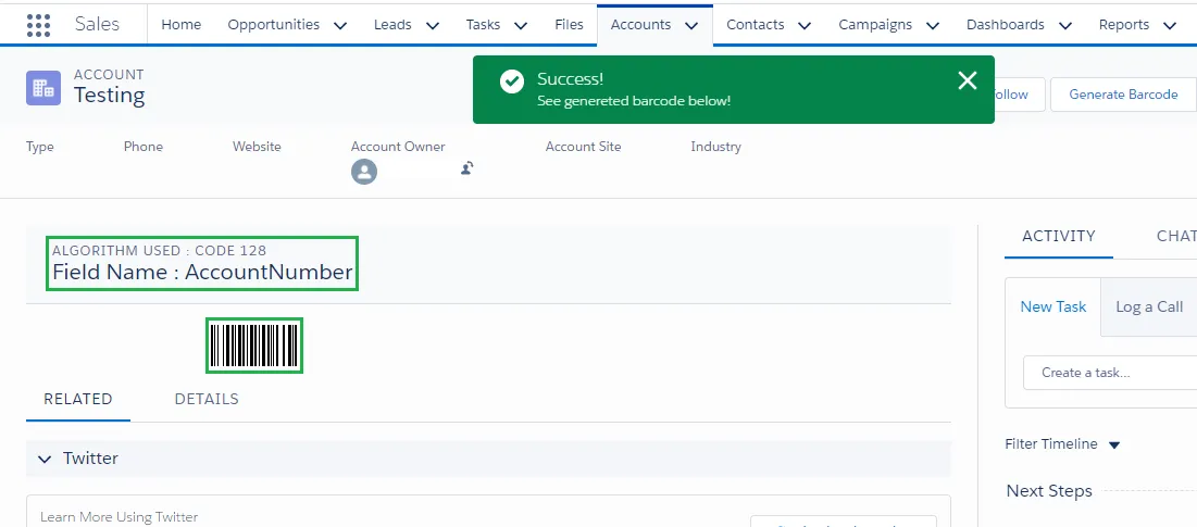 Astrea Barcode Component — screenshot from the Salesforce AppExchange listing