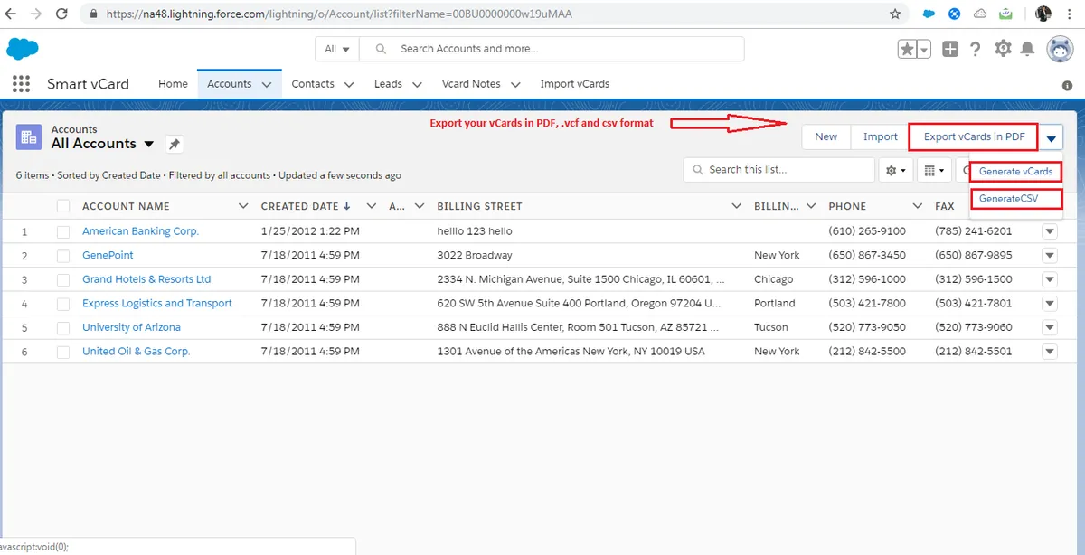 Astrea Smart vCard — screenshot from the Salesforce AppExchange listing