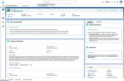 Authenticx for Healthcare: AI Agent Assistance & Customer Insights for Salesforce — screenshot