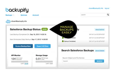 Backupify for Salesforce for Salesforce — screenshot