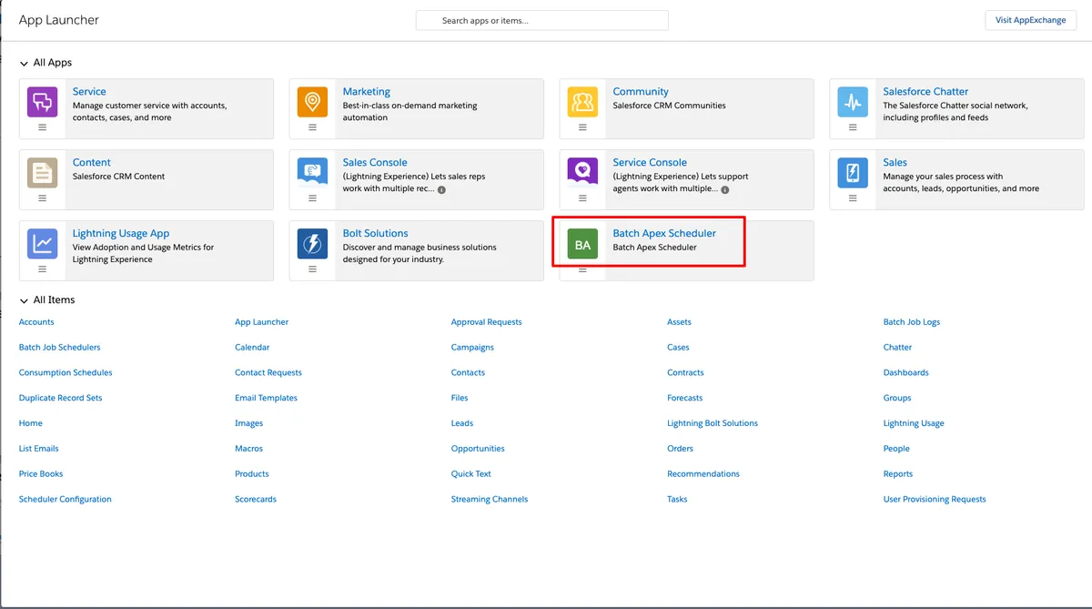 Batch Job Scheduler — screenshot from the Salesforce AppExchange listing