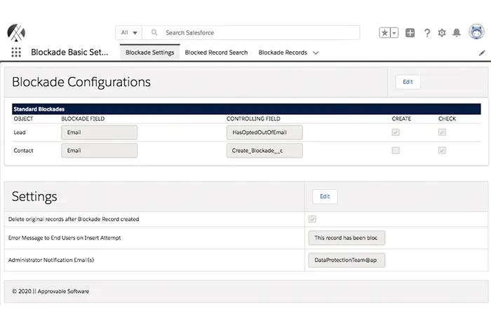 Blockade Basic by Approvable Software — screenshot from the Salesforce AppExchange listing