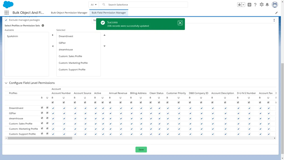 Bulk Objects And Fields Permissions Manager — screenshot from the Salesforce AppExchange listing