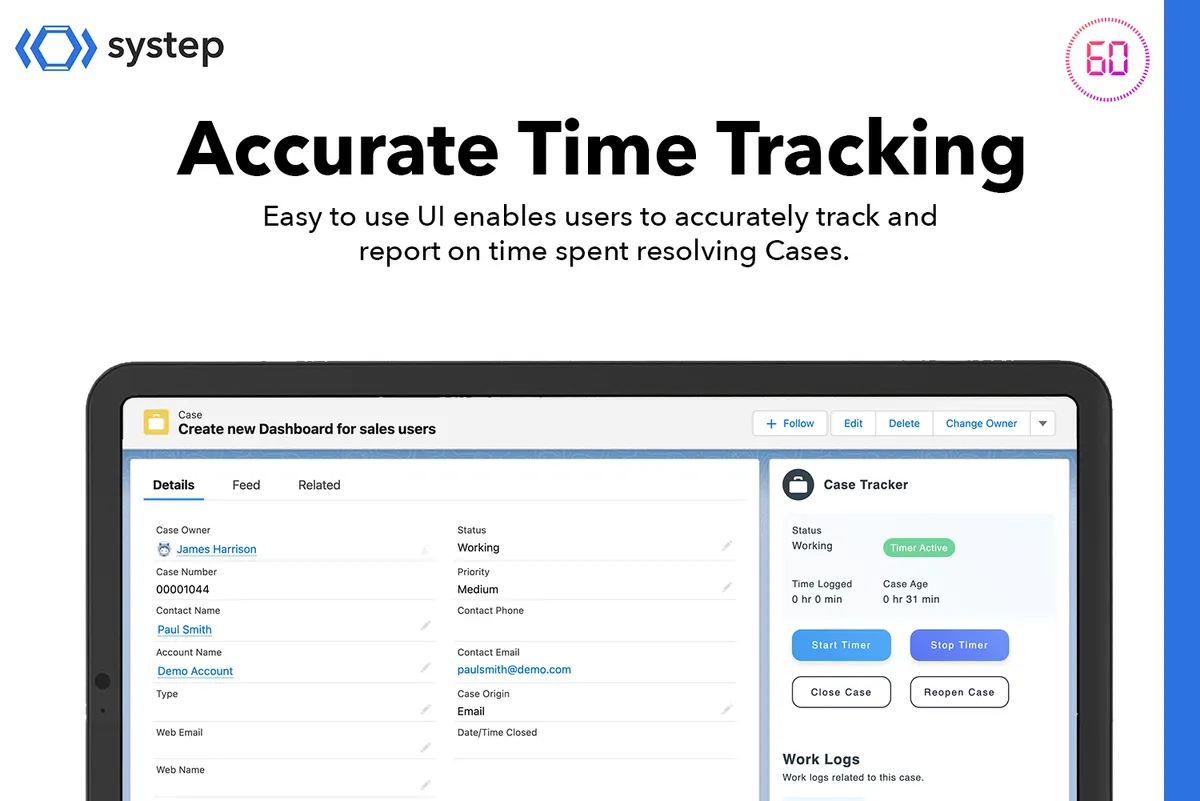 Case Time Tracker — screenshot from the Salesforce AppExchange listing