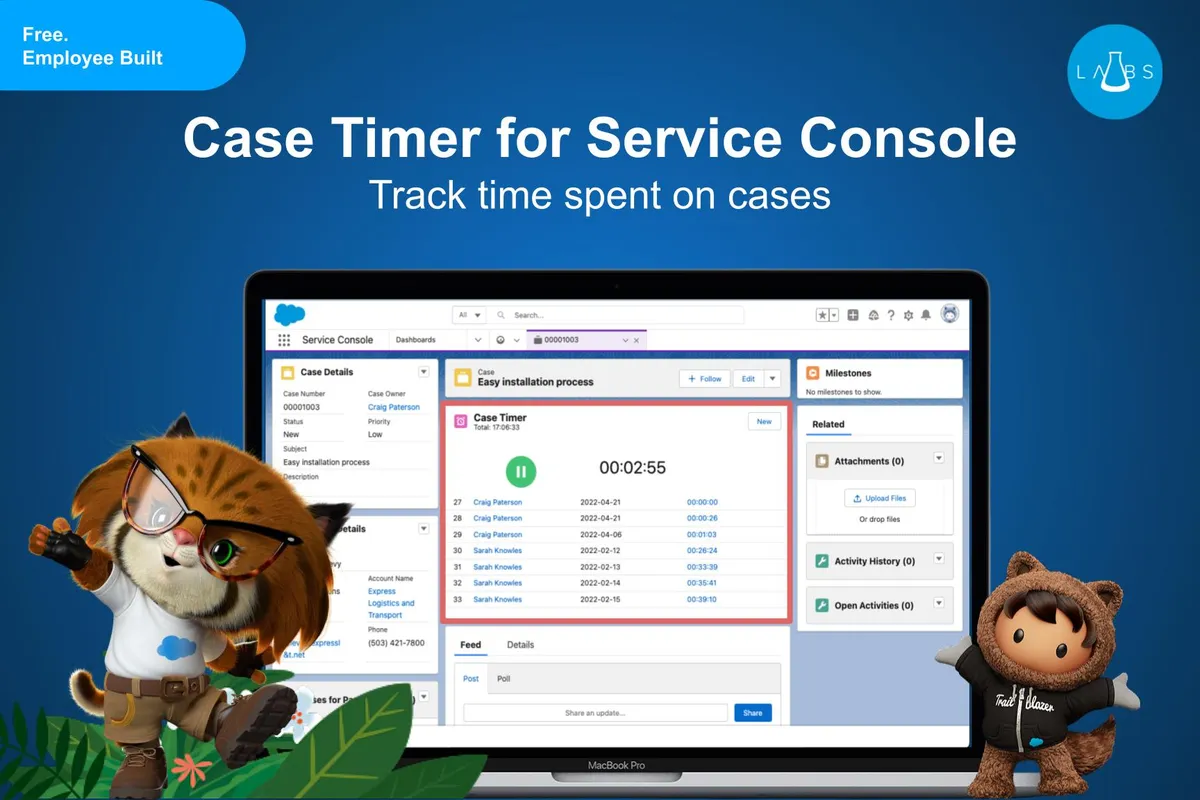 Case Timer for Service Console — screenshot from the Salesforce AppExchange listing