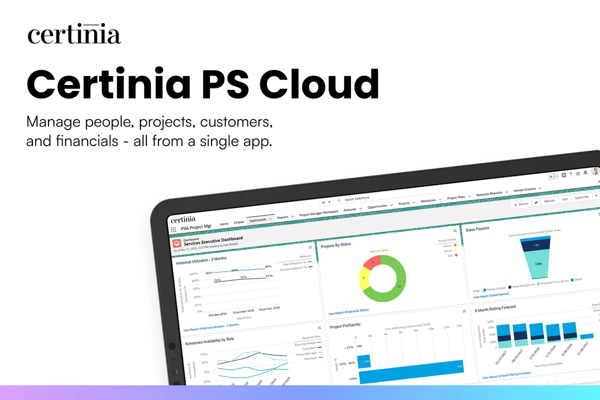 Certinia Professional Services Cloud — screenshot from the Salesforce AppExchange listing