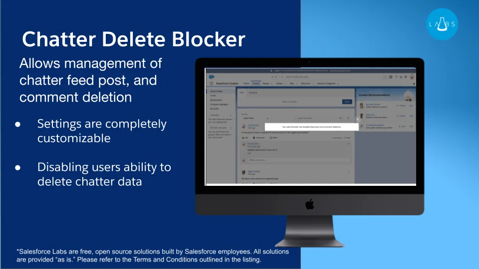 Chatter Delete Blocker — screenshot from the Salesforce AppExchange listing