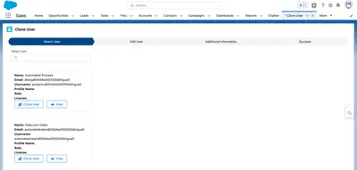 Clone the Selected User for Salesforce — screenshot