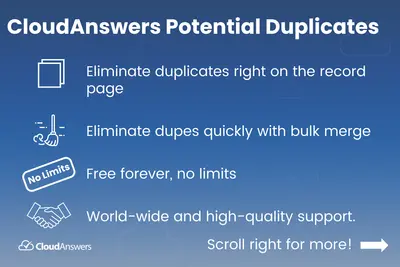 CloudAnswers Potential Duplicates Component & Bulk Merge for Salesforce — screenshot