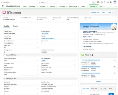 CloudMJ Cultivate with Metrc Integration for Salesforce — screenshot
