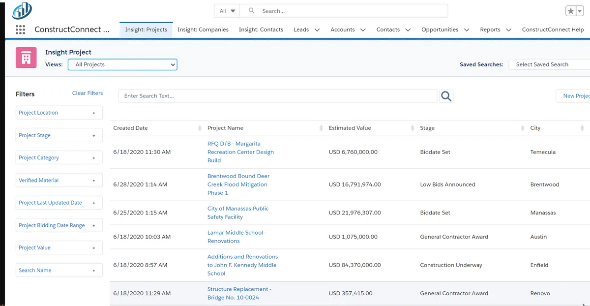 ConstructConnect Insight Sync — screenshot from the Salesforce AppExchange listing