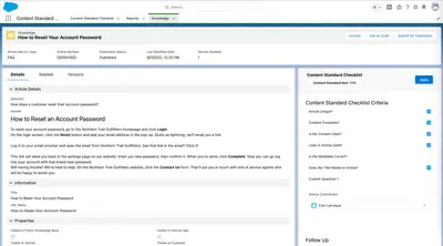 Content Standard Checklist for Knowledge (formerly Article Quality Index, AQI) for Salesforce — screenshot