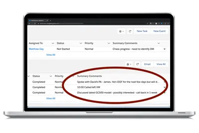 CRM Apps Lab™ Activity Comments Enabler: View task & event comments in lists for Salesforce — screenshot