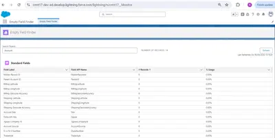 CRM Apps Lab™ Empty Field Finder - find unused fields and keep your data clean for Salesforce — screenshot