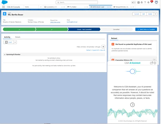 CSA AI Assistant — screenshot from the Salesforce AppExchange listing