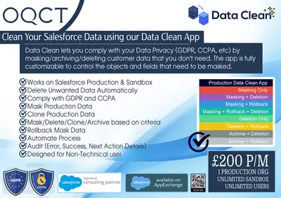 Data Clean ( Data Privacy App : Production Data Clean, Production Data Mask ) for Salesforce — screenshot