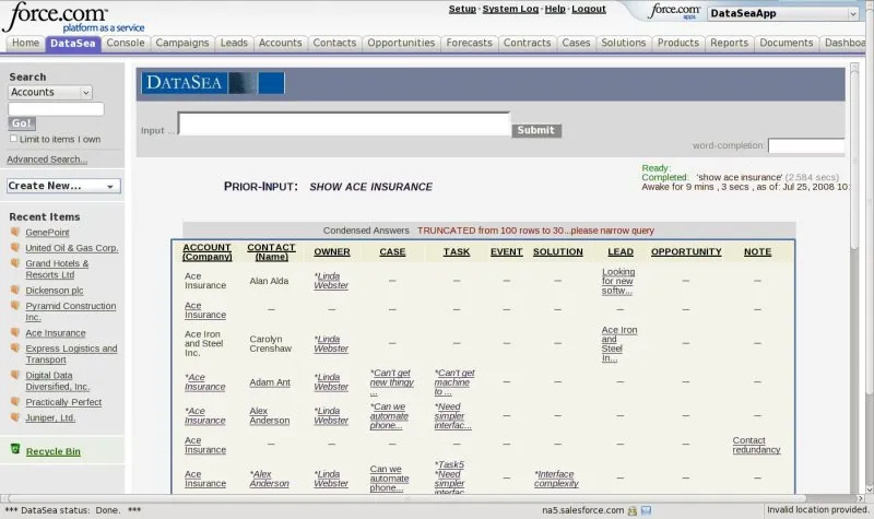 DataSea DataFusion — screenshot from the Salesforce AppExchange listing