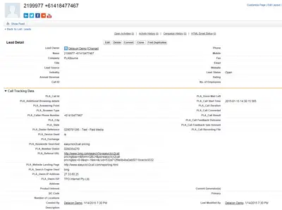 Delacon Call Tracking Solution for Salesforce — screenshot