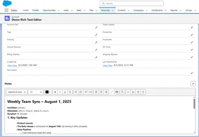 Enhanced Rich Text Editor for Salesforce — screenshot