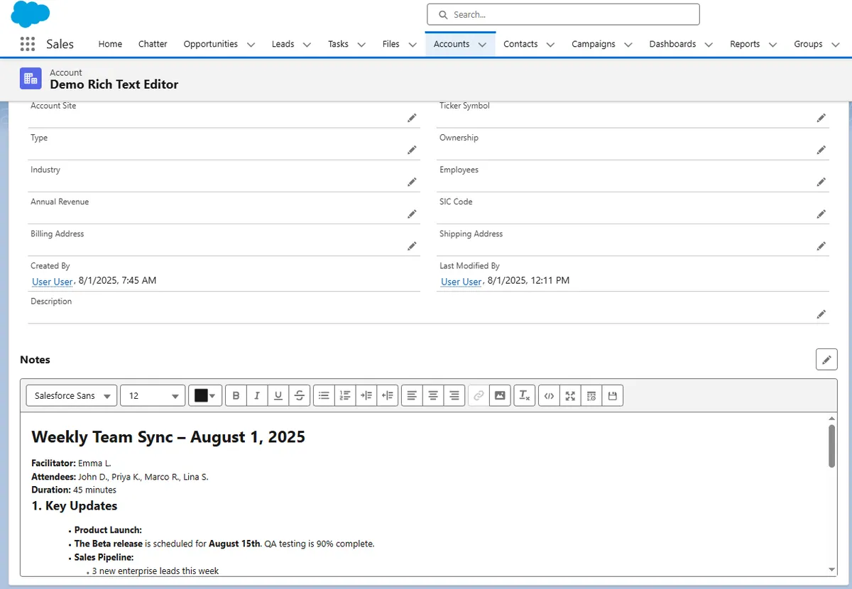 Enhanced Rich Text Editor — screenshot from the Salesforce AppExchange listing