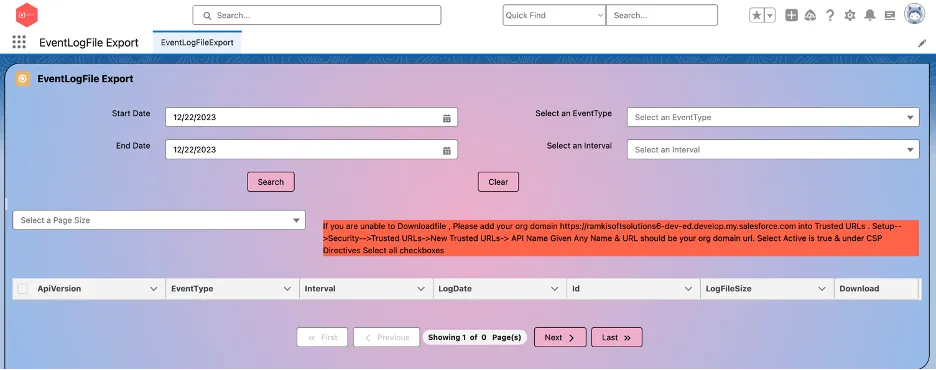 EventLogFile Export — screenshot from the Salesforce AppExchange listing