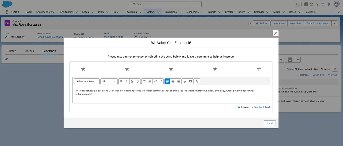 Feedback Leaf — screenshot from the Salesforce AppExchange listing