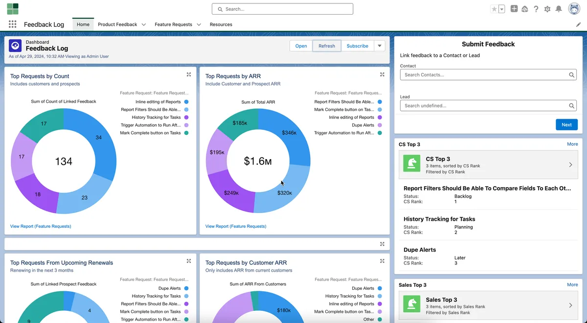 Feedback Log — screenshot from the Salesforce AppExchange listing