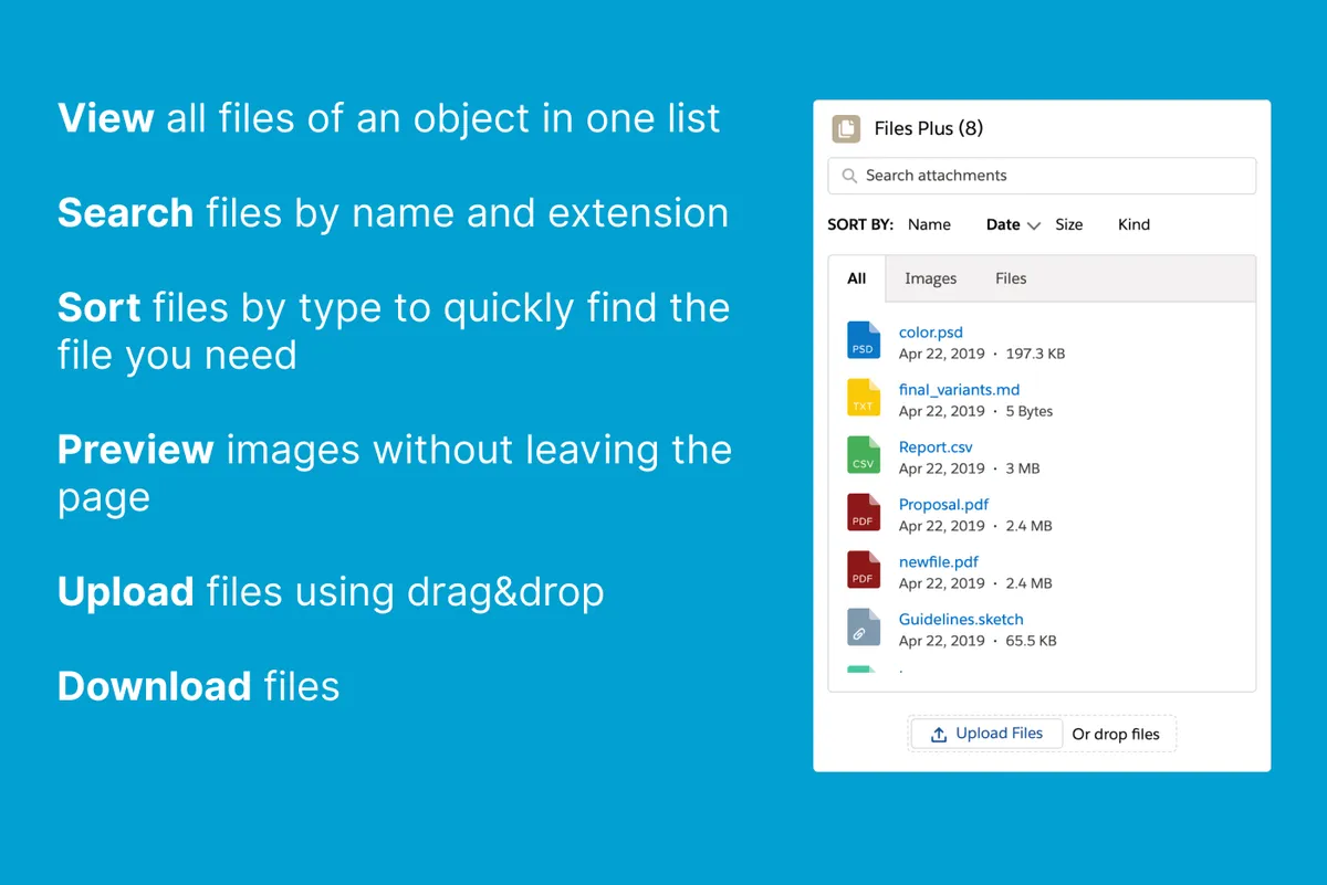 Files Plus — screenshot from the Salesforce AppExchange listing