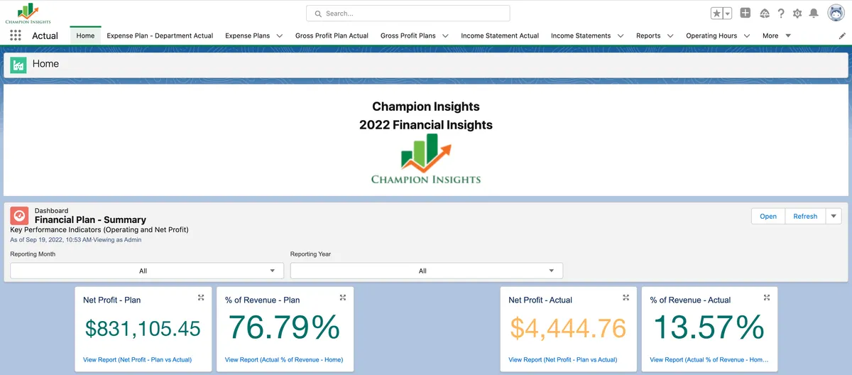 Financial Plan — screenshot from the Salesforce AppExchange listing