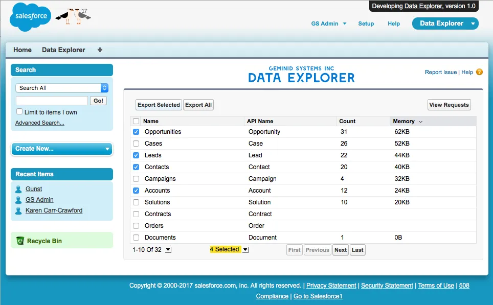 Geminid Systems Data Explorer — screenshot from the Salesforce AppExchange listing