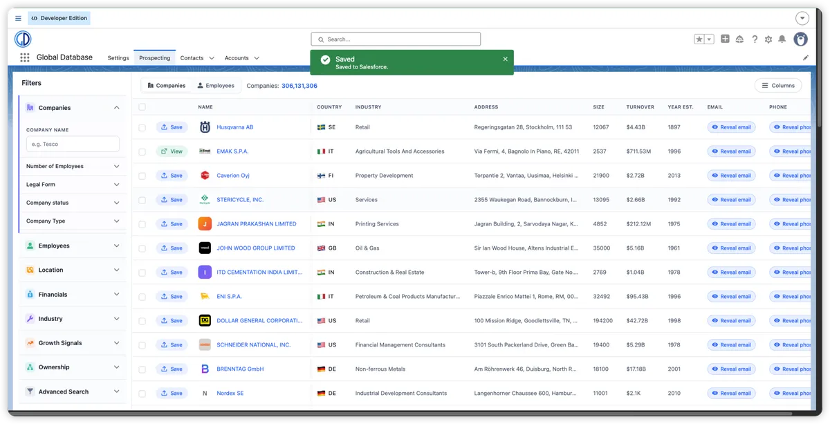 Global Database — screenshot from the Salesforce AppExchange listing