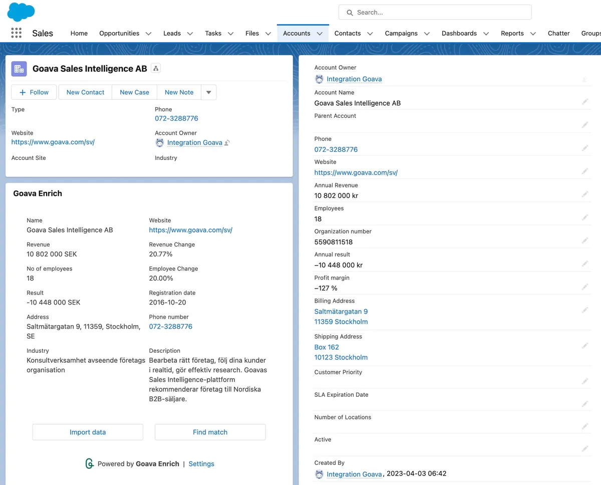 Goava Enrich — screenshot from the Salesforce AppExchange listing