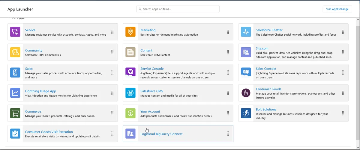 Google BigQuery Connector — screenshot from the Salesforce AppExchange listing