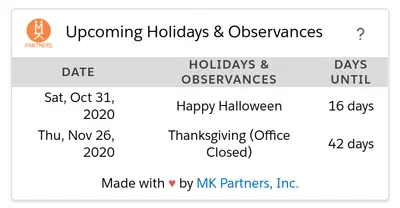 Holidays & Observances for Salesforce — screenshot