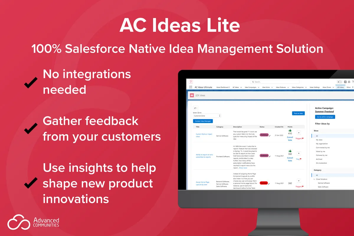 Ideas Component Lite for Experience Cloud — screenshot from the Salesforce AppExchange listing