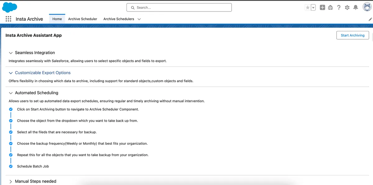 Insta Archive — screenshot from the Salesforce AppExchange listing