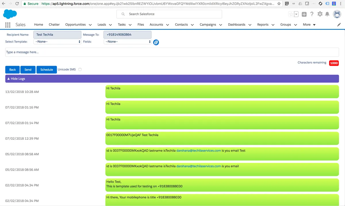 Kaleyra SMS App — screenshot from the Salesforce AppExchange listing