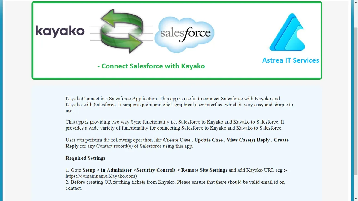 KayakoConnect — screenshot from the Salesforce AppExchange listing