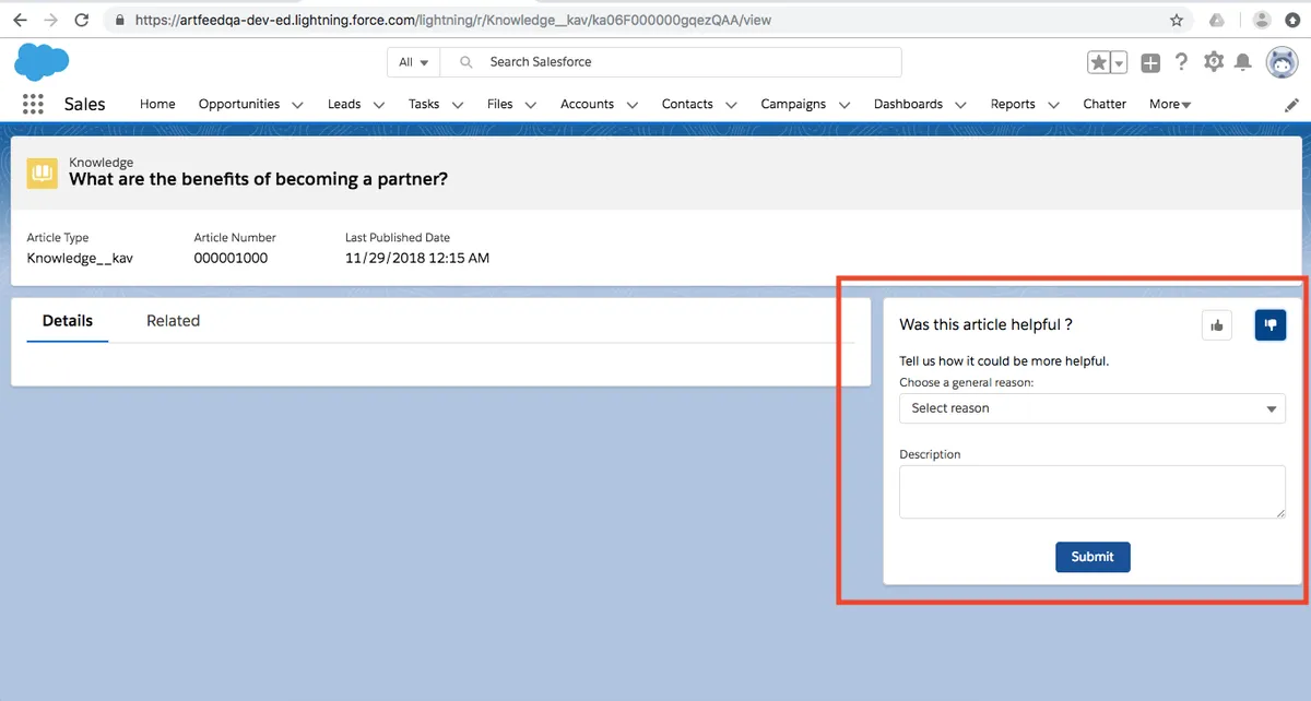 Knowledge Article Feedback — screenshot from the Salesforce AppExchange listing