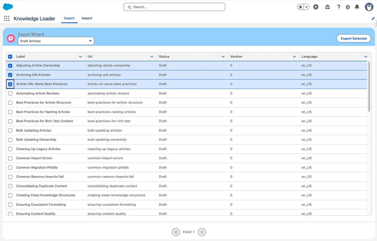 Knowledge Loader — screenshot from the Salesforce AppExchange listing