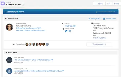 Leadership Connect: Government Data for Salesforce — screenshot