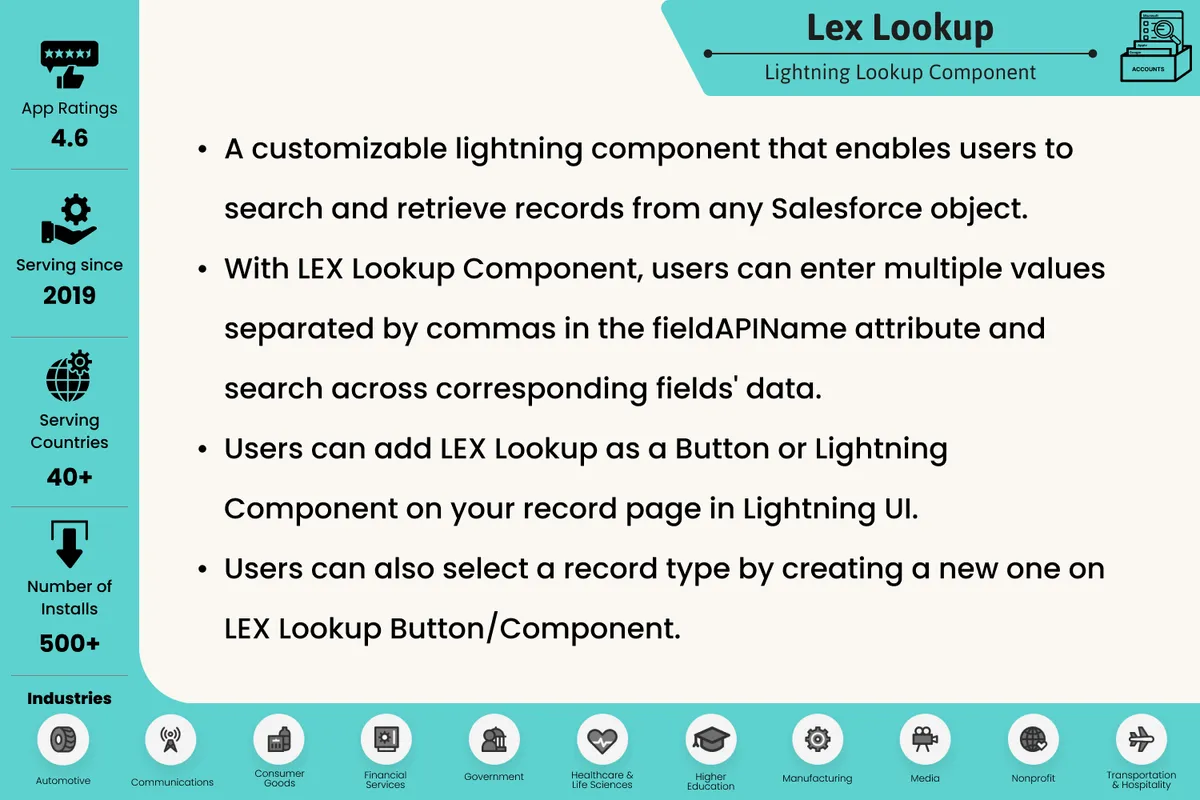 LEX Lookup — screenshot from the Salesforce AppExchange listing