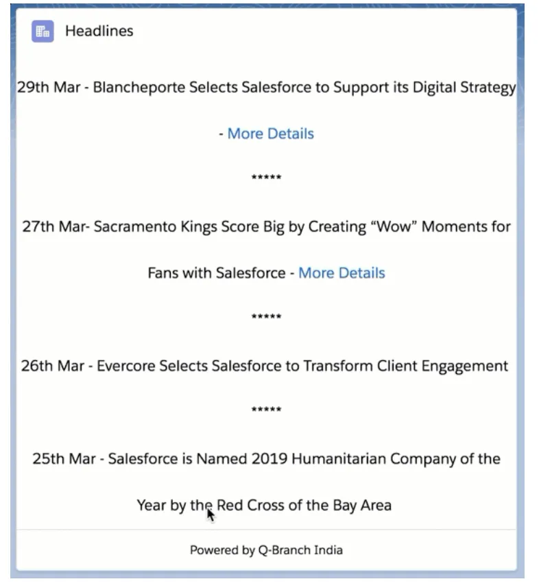 Lightning Headlines Marquee — screenshot from the Salesforce AppExchange listing