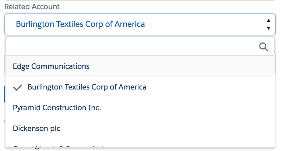 Lightning Search Enabled Drop-Down Component — screenshot from the Salesforce AppExchange listing