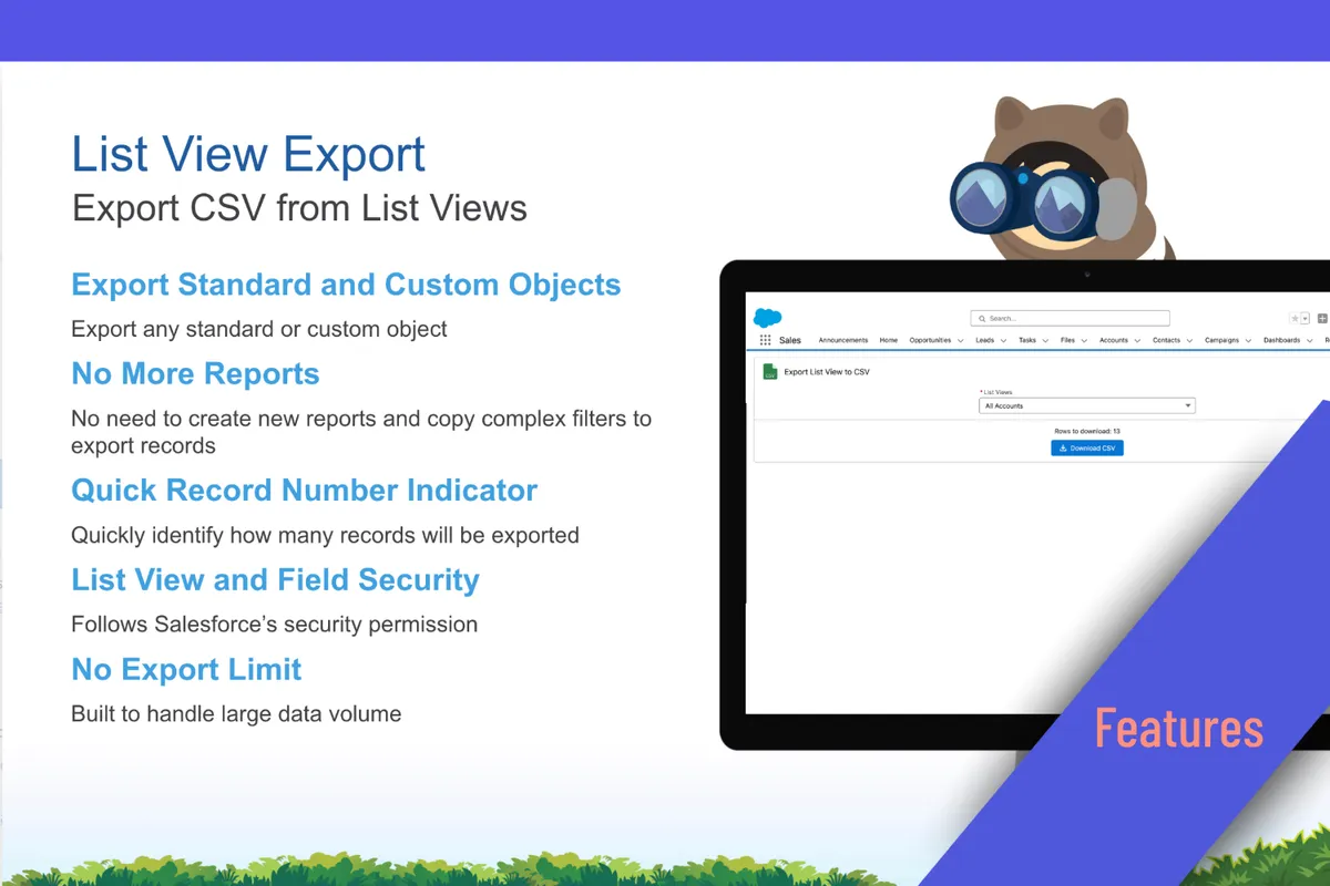 List View Export — screenshot from the Salesforce AppExchange listing