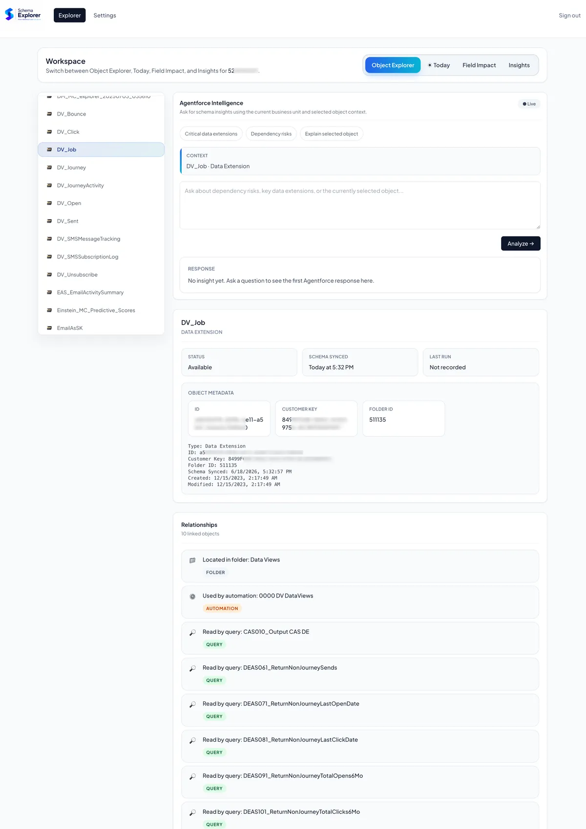 Marketing Cloud Schema Explorer — screenshot from the Salesforce AppExchange listing